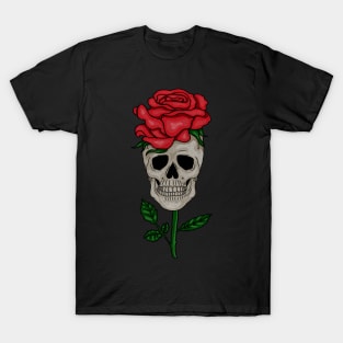 Skull with Rose, Floral Flower T-Shirt